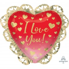 I Love You! Ombre & Gold Hearts Intricates Shaped Balloon 58cm x 53cm