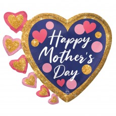 Navy Happy Mother's Day Pink Glitter Dots Heart Shaped Balloon 60cm x 50cm