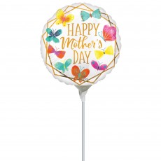 Happy Mother's Day! Butterflies & Gold Trim Round Foil Balloon 10cm
