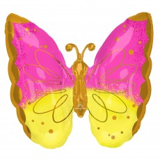 Pink Party Supplies - Shaped Balloon SuperShape Pink Yellow Butterfly