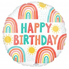 Happy Birthday Party Decorations - Foil Balloon Retro Rainbow Standard HX