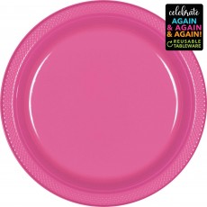 Bright Pink Premium Reusable Plastic Round Dinner Plates 23cm 20 pk