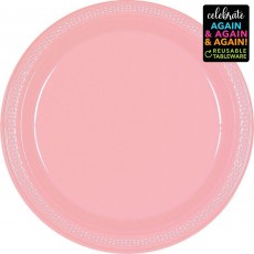 New Pink Reusable Plastic Dinner Plates 23cm 20 pk
