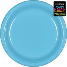 Caribbean Blue Premium Reusable Plastic Round Dinner Plates 23cm 20 pk