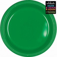 Festive Green Premium Reusable Round Banquet Plates 26cm 20 pk