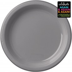 Silver Premium Reusable Round Banquet Plates 26cm 20 pk