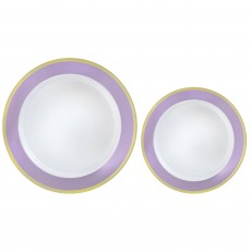 Lavender Border Premium Reusable Plastic Round Banquet Plates 26cm & 19cm 20 pk