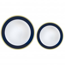 True Navy Blue Border Premium Reusable Plastic Round Banquet Plates 26cm & 19cm 20 pk
