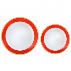 Apple Red Premium Reusable Plastic Round Banquet Plates 26cm & 19cm 20 pk