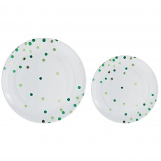 Festive Green Dots Premium Reusable Plastic Round Banquet Plates 26cm & 19cm 20 pk