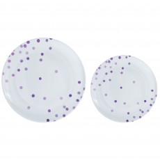 New Purple Dots Premium Reusable Plastic Round Banquet Plates 26cm & 19cm 20 pk