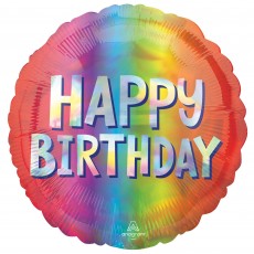 Happy Birthday Holographic Silver Ombre Round Foil Balloon 45cm