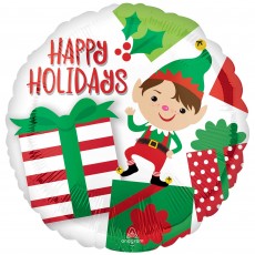 Christmas Happy Holidays Adorable Elf Round Foil Balloon 45cm