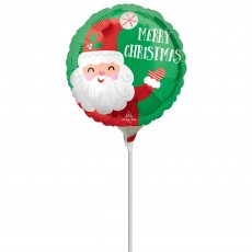 Merry Christmas Smiley Santa Round Foil Balloon 22cm