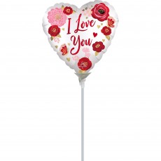 I Love You Satin Flowers Heart Shaped Balloon 10cm