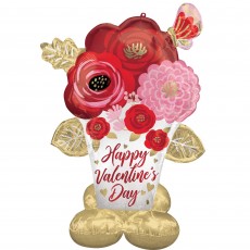 Happy Valentine's Day Satin Painted Flowers AirLoonz Shaped Balloon