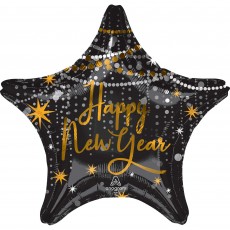 Happy New Year Midnight Hour Star Shaped Balloon 45cm
