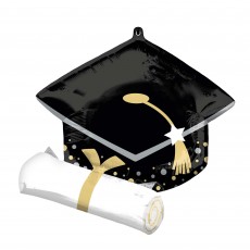 Graduation Black Grad Cap & White Diploma Shaped Balloon 63cm x 63cm