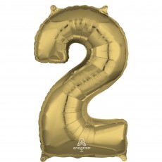 Number 2 White Gold  Shaped Balloon