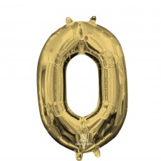 Number 0 White Gold  Shaped Balloon