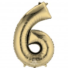 Number 6 White Gold  Shaped Balloon