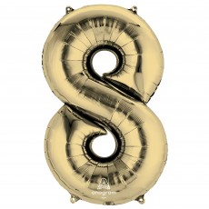 Number 8 White Gold  Shaped Balloon