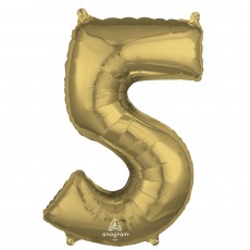 Number 5 White Gold  Shaped Balloon