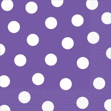New Purple with White Dots Lunch Napkins 33cm x 33cm 16 pk