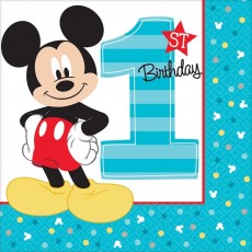 Mickey Mouse 1st Birthday Fun To Be One Lunch Napkins 33cm x 33cm Pack of 16