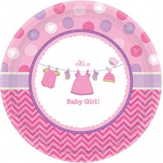 Shower with Love Girl It's a Baby Girl! Round Lunch Plates 17cm 8 pk