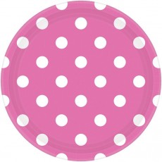 Bright Pink with White Dots Round Lunch Plates 17cm 8 pk