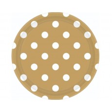 Gold with White Dots Round Dinner Plates 23cm 8 pk