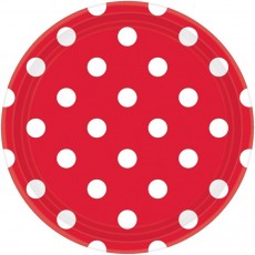 Apple Red with White Dots Round Dinner Plates 23cm 8 pk