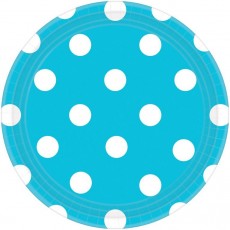 Caribbean Blue with White Dots Round Dinner Plates 23cm 8 pk