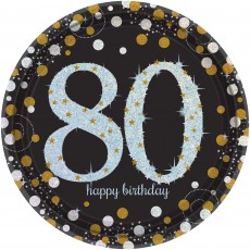 Round 80th Birthday Sparkling Celebration Prismatic i Dinner Plates 23cm Pack of 8