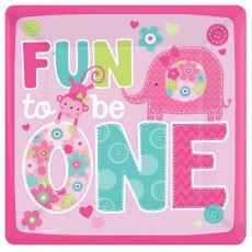 Boy One Wild Fun to be One Square Banquet Plates 26cm 8 pk