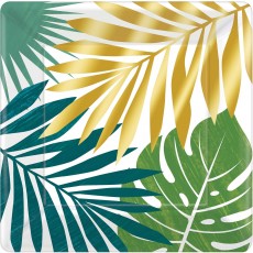 Key West Palm Leaves Metallic Square Dinner Plates 25cm 8 pk