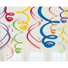 Rainbow Plastic Swirl Hanging Decorations 56cm 12 pk