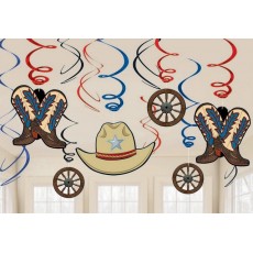 Cowboy Swirl Hanging Decorations 12 pk