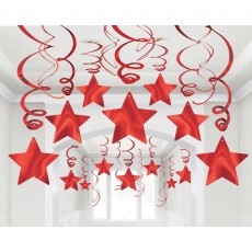 Apple Red Shooting Stars Swirls Hanging Decorations Pack of 30
