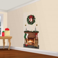 Christmas Party Decorations - Scene Setter Fireplace Add-On Wall