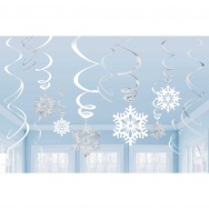 Christmas Snowflakes Swirl Hanging Decorations 12 pk