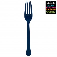 Navy Blue Premium Extra Heavy Weight Reusable Plastic Forks 20 pk
