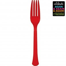 Red Party Supplies - Forks Premium Reusable Extra Heavy Weight Apple Red