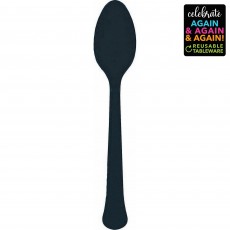 Black Party Supplies - Spoons Premium Reusable Extra Heavy Weight Jet Black