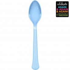 Pastel Blue Premium Extra Heavy Weight Reusable Plastic Spoons 20 pk