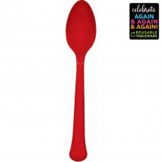 Red Party Supplies - Spoons Premium Reusable Extra Heavy Weight Apple Red