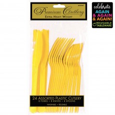 Yellow Party Supplies - Cutlery Sets Premium Reusable Extra Heavy Weight Sunshine Yellow