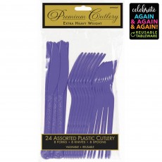 Purple Party Supplies - Cutlery Sets Premium Reusable Extra Heavy Weight New Purple
