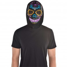 Neon & Black Day Of The Dead Sugar Skull Head Mask Adult Size
